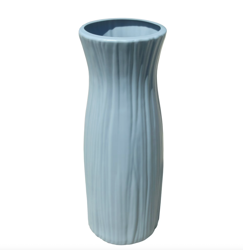 Mainstays Plastic Rib Vase, Placid Blue, Indoor