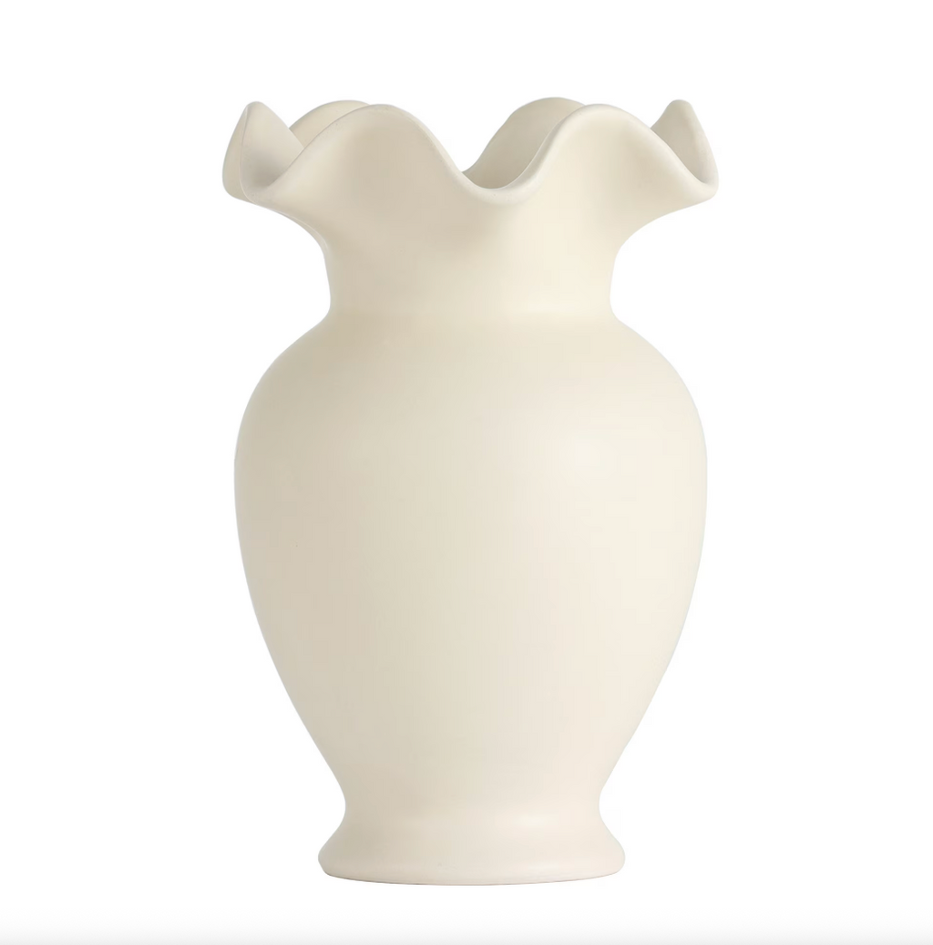 Home Decor Collection Sterling & Noble Home Ruffle Shaped off-White Ceramic Indoor Tabletop Vase