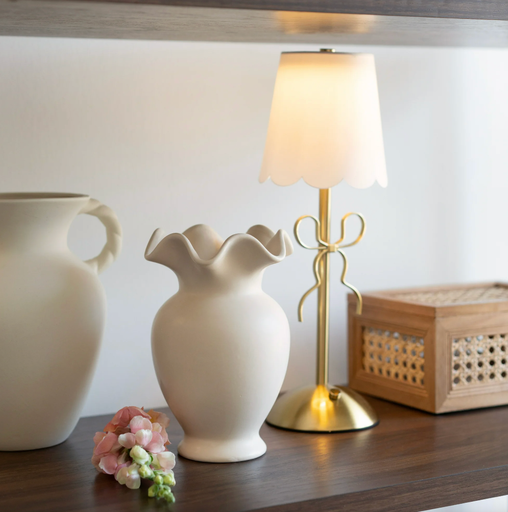 Home Decor Collection Sterling & Noble Home Ruffle Shaped off-White Ceramic Indoor Tabletop Vase