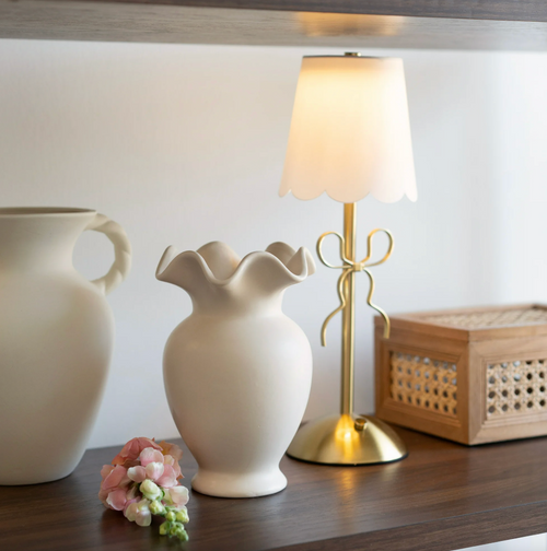 Home Decor Collection Sterling & Noble Home Ruffle Shaped off-White Ceramic Indoor Tabletop Vase